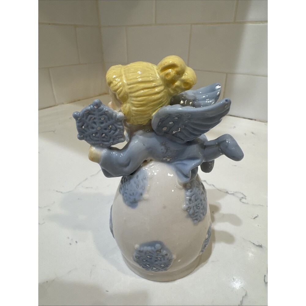 Ceramic Angel Bell with Blue Dress And Snowflakes Vtg Angels 5.25” - Picture 4 of 11